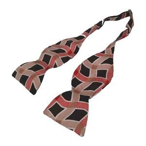 Vintage Bow Tie Red Black Beige Geometric Adjustable Self-Tie 100% Acetate